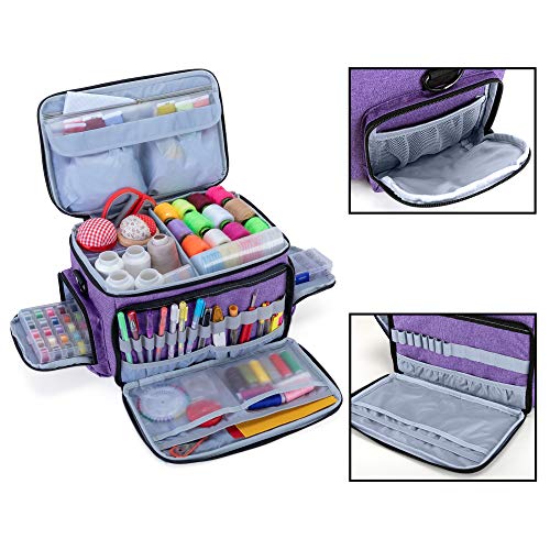 Luxja High Capacity Sewing Accessories Organizer (Bag ONLY), Sewing Supplies Organizer with Shoulder Strap (Patent Design), Purple