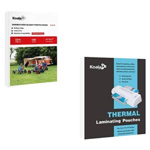 koala hot thermal laminating pouches 3 mil 11.5x17.5 inches and double-side glossy inkjet photo paper total 155 sheets