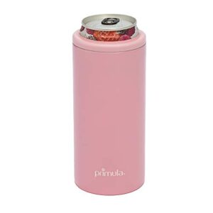 primula slim can stainless steel vacuum insulated coozie cooler for 12 ounce skinny cans, pink