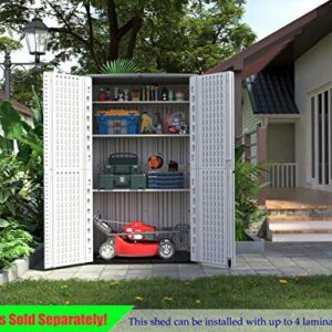 ADDOK Outdoor Storage Cabinet Waterproof,Outdoor Storage Sheds with Floor, Double-Layer Storage Shed for Patios/Generator/Long-Handled Tools (Off-White/52 Cu.Ft)