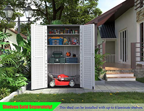 ADDOK Outdoor Storage Cabinet Waterproof,Outdoor Storage Sheds with Floor, Double-Layer Storage Shed for Patios/Generator/Long-Handled Tools (Off-White/52 Cu.Ft)