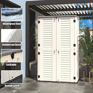 ADDOK Outdoor Storage Cabinet Waterproof,Outdoor Storage Sheds with Floor, Double-Layer Storage Shed for Patios/Generator/Long-Handled Tools (Off-White/52 Cu.Ft)