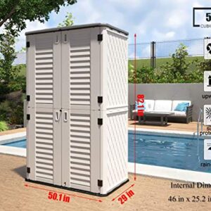 ADDOK Outdoor Storage Cabinet Waterproof,Outdoor Storage Sheds with Floor, Double-Layer Storage Shed for Patios/Generator/Long-Handled Tools (Off-White/52 Cu.Ft)