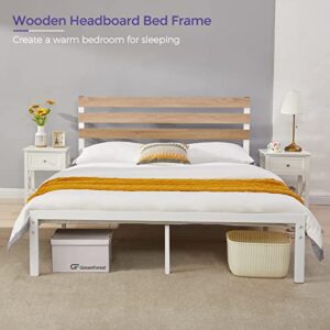 GreenForest Queen Bed Frame with Wooden Headboard Platform Bed with Metal Support Slats NO-Noise Heavy Duty Bed Industrial Country Style with 9 Strong Legs, No Need Box Spring, Queen