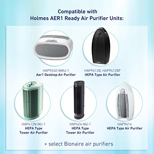 Holmes Desktop HEPA-Type, 3 Speeds plus Optional Ionizer small Air Purifier, HAP242B-U, Black & HAPF30AT Air Filter, Pack of 1, White