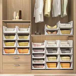 Pinkpum Stackable Plastic Storage Basket-Foldable Closet Organizers and Storage Bins 4 Pack-Drawer Shelf Storage Container for Wardrobe Cupboard Kitchen Bathroom Office 2S+2L