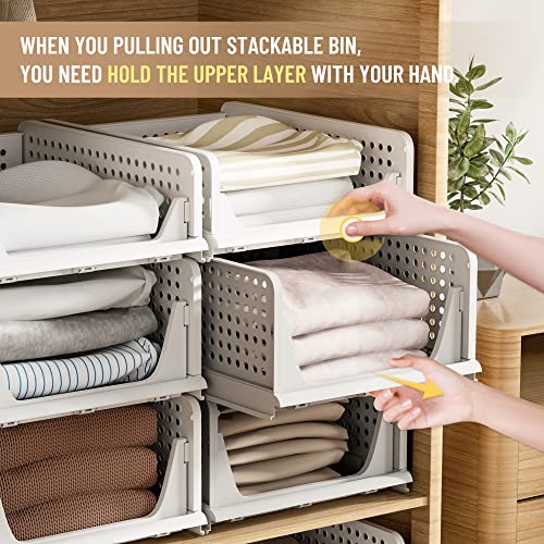 Pinkpum Stackable Plastic Storage Basket-Foldable Closet Organizers and Storage Bins 4 Pack-Drawer Shelf Storage Container for Wardrobe Cupboard Kitchen Bathroom Office 2S+2L