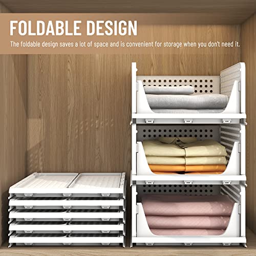 Pinkpum Stackable Plastic Storage Basket-Foldable Closet Organizers and Storage Bins 4 Pack-Drawer Shelf Storage Container for Wardrobe Cupboard Kitchen Bathroom Office 2S+2L