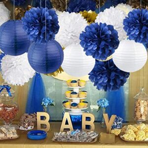 Kubert Outer Space Birthday Party Decorations 1st Birthday Boy Prince Party Decorations with Navy Silver Tissue Pom Poms Decorations Happy Birthday Banner Navy Blue Glitter Silver Paper Star Garlands