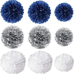 Kubert Outer Space Birthday Party Decorations 1st Birthday Boy Prince Party Decorations with Navy Silver Tissue Pom Poms Decorations Happy Birthday Banner Navy Blue Glitter Silver Paper Star Garlands