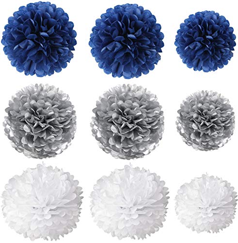 Kubert Outer Space Birthday Party Decorations 1st Birthday Boy Prince Party Decorations with Navy Silver Tissue Pom Poms Decorations Happy Birthday Banner Navy Blue Glitter Silver Paper Star Garlands