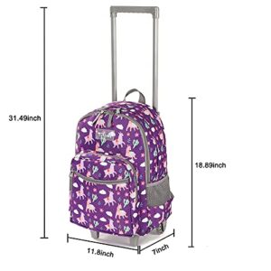 Tilami Rolling Backpack 18 inch Double Handle Wheeled Laptop Boys Girls Travel School Children Luggage Toddler Trip, Purple Alpaca