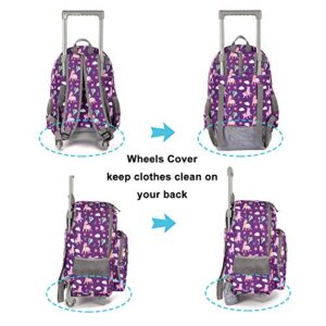 Tilami Rolling Backpack 18 inch Double Handle Wheeled Laptop Boys Girls Travel School Children Luggage Toddler Trip, Purple Alpaca