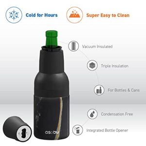 Asobu Frosty Beer Holder 2 Go Vacuum Insulated Double Walled Stainless Steel Beer Can and Bottle Cooler with Beer Opener Eco Friendly and Bpa Free(Midnight Marble)