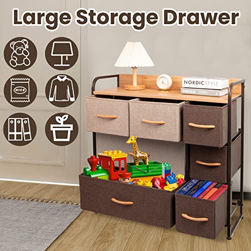 CONNOO Fabic 7 Drawer Dresser Storage Tower, Large Capacity Vertical Organizer Unit for Bedroom, Hallway, Entryway, Closet, Nursery, Sturdy Steel Frame, Wooden Top & Handle, Easy Pull Fabric Bins