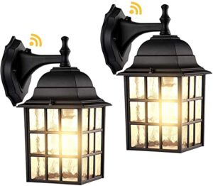 2-pack dusk to dawn outdoor wall lights, sensor exterior light fixtures wall mount, porch lights, matte black wall lantern wall lamp, waterproof wall sconce, outside lighting for garage, front door