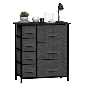 toroton 7 drawers dresser, furniture storage tower organizer unit for bedroom, living room, hallway, closet, sturdy steel frame wood top with easy pull fabric bins for clothing, blankets - dark grey