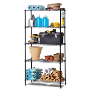 home storage space hss 5 tier wire shelving rack, black, 16" dx36 wx72 h