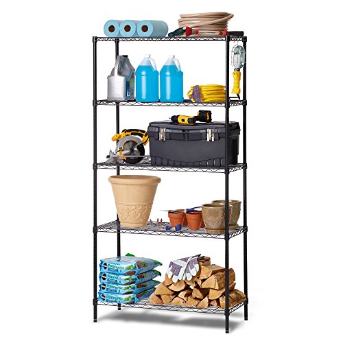 Home Storage Space HSS 5 Tier Wire Shelving Rack, Black, 16" Dx36 Wx72 H