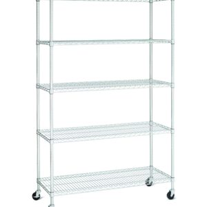 Home Storage Space HSS 5 Tier Wire Shelving Rack with Casters, 18" Dx48 Wx75 H, Chrome