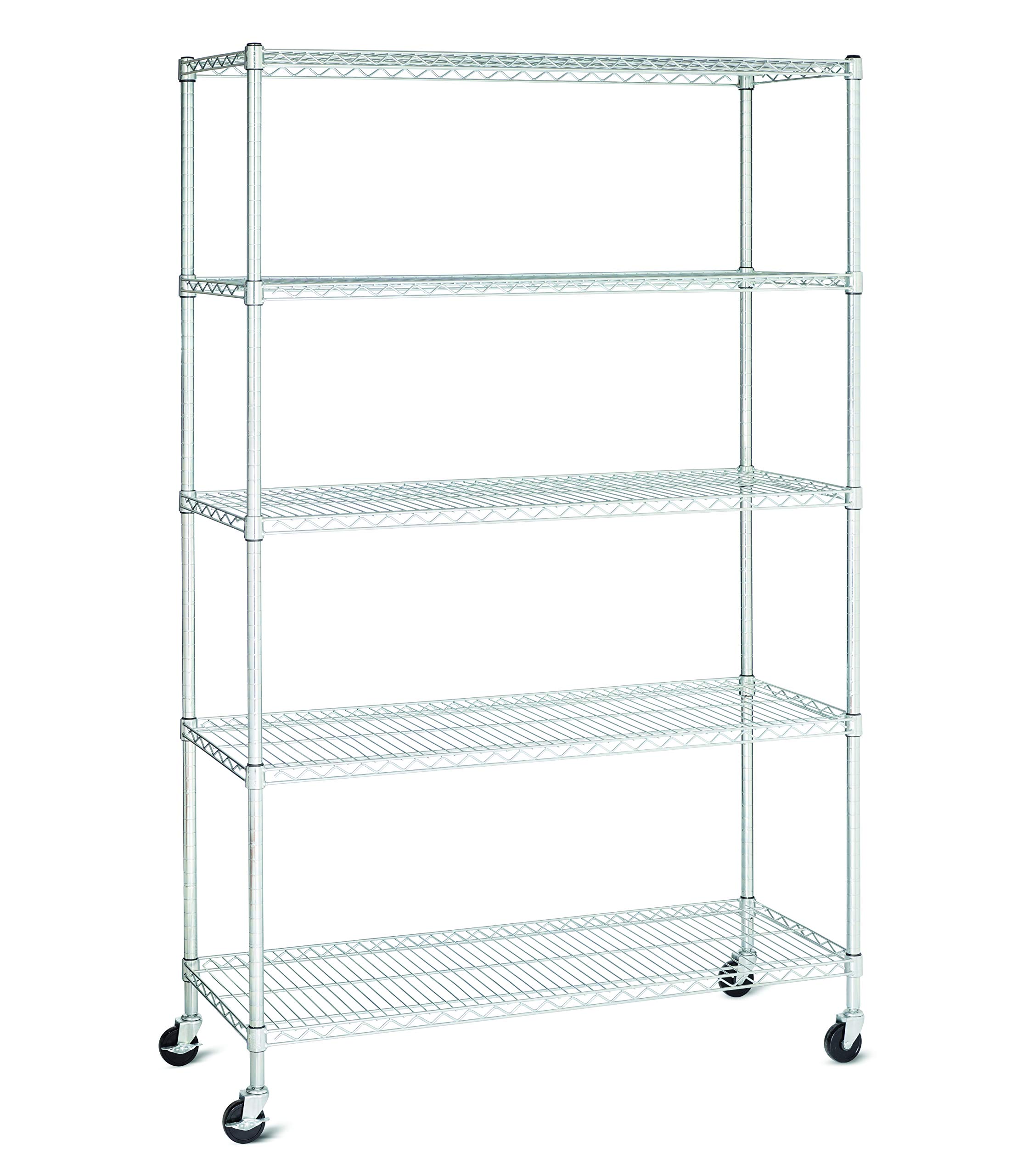 Home Storage Space HSS 5 Tier Wire Shelving Rack with Casters, 18" Dx48 Wx75 H, Chrome