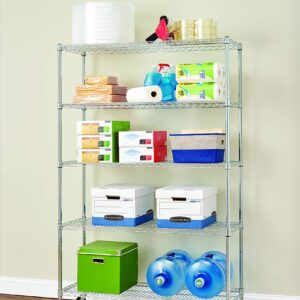 Home Storage Space HSS 5 Tier Wire Shelving Rack with Casters, 18" Dx48 Wx75 H, Chrome