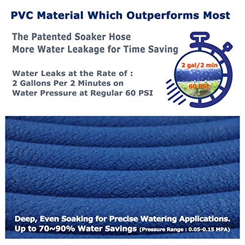 H2O WORKS Garden Flat Soaker Hose 1/2 in x 25ft,More Water Leakage, Heavy Duty Metal Hose Connector Ends, Perfect Delivery of Water,Garden Flower Bed and Vegetable Patch,Landscaping, Savings 80% Water