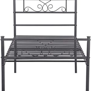 Weehom Twin Size Bed Frame with Headboard Black Platform Bed Standard Steel Bed for Kids Girls Boys No Box Spring Needed