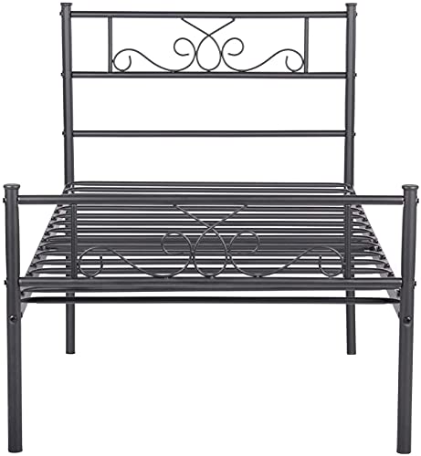 Weehom Twin Size Bed Frame with Headboard Black Platform Bed Standard Steel Bed for Kids Girls Boys No Box Spring Needed