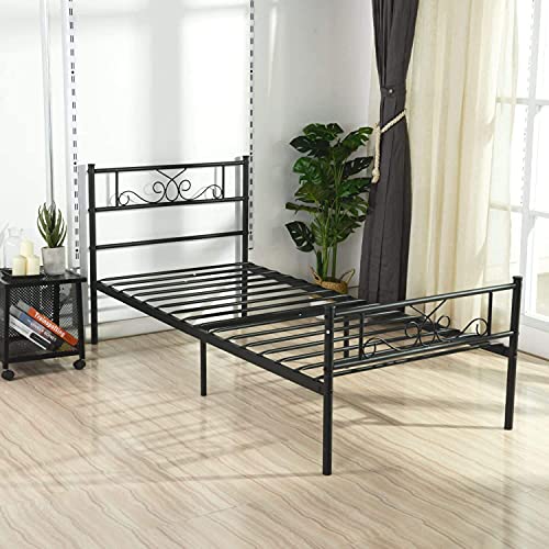 Weehom Twin Size Bed Frame with Headboard Black Platform Bed Standard Steel Bed for Kids Girls Boys No Box Spring Needed