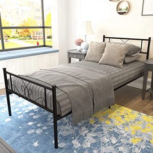 Weehom Twin Size Bed Frame with Headboard Black Platform Bed Standard Steel Bed for Kids Girls Boys No Box Spring Needed