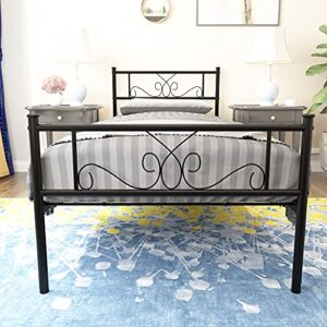 Weehom Twin Size Bed Frame with Headboard Black Platform Bed Standard Steel Bed for Kids Girls Boys No Box Spring Needed