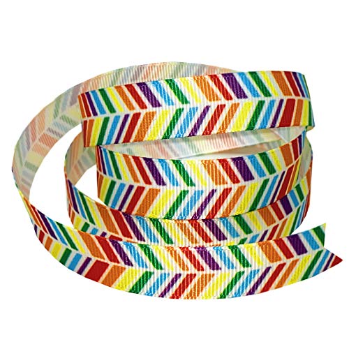 Morex Ribbon Wired Fiesta Herringbone Ribbon, 5/8 inch by 4 Yards, Rainbow, 8644.16-698