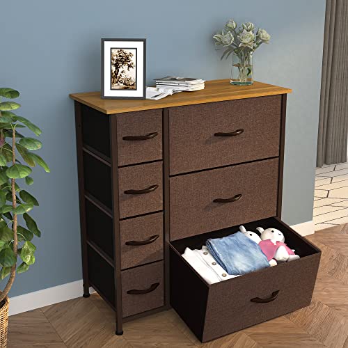 YITAHOME 7 Drawers Fabric Dresser, Furniture Storage Drawer Unit, Sturdy Steel Frame, Wooden Top & Easy Pull Fabric Bins, Vertical Organizer Tower Chest for Closet, Bedroom, Entryway, Nursery(Brown)