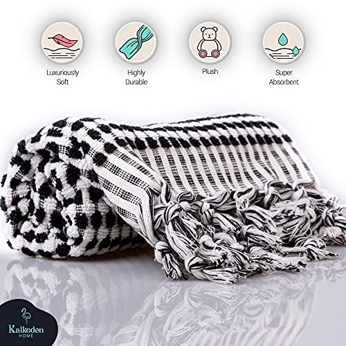 Organic Turkish Cotton Hand Towels for Bathroom | Oversized - 17 x 35 Inches | Large Soft Plush Fluffy Highly Absorbent Towels for Kitchen, Hand and Face (Black, Hand Towel)