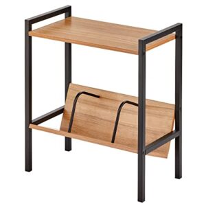 mDesign Metal Side Table with Book Shelf Organizer - 2-Tier - Use in Bathroom, Kitchen, Entryway, Hallway, Mudroom, Bedroom, Laundry Room - Black/Nordic Walnut