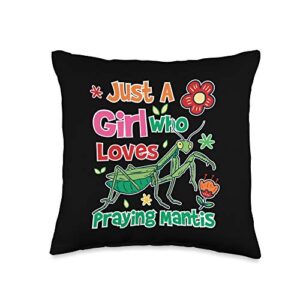 funny praying mantis costume for kids and womens just a girl who loves praying mantis throw pillow, 16x16, multicolor