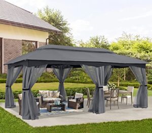 abccanopy 10x20 outdoor gazebo - patio gazebo with mosquito netting, outdoor canopies for shade and rain for lawn, garden, backyard & deck (dark gray)