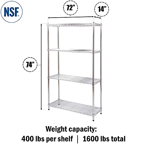 Regal Altair 14" Deep x 72" Wide x 74" High 4 Tier Chrome Wire Shelving Kit | NSF Commercial Storage Rack Unit