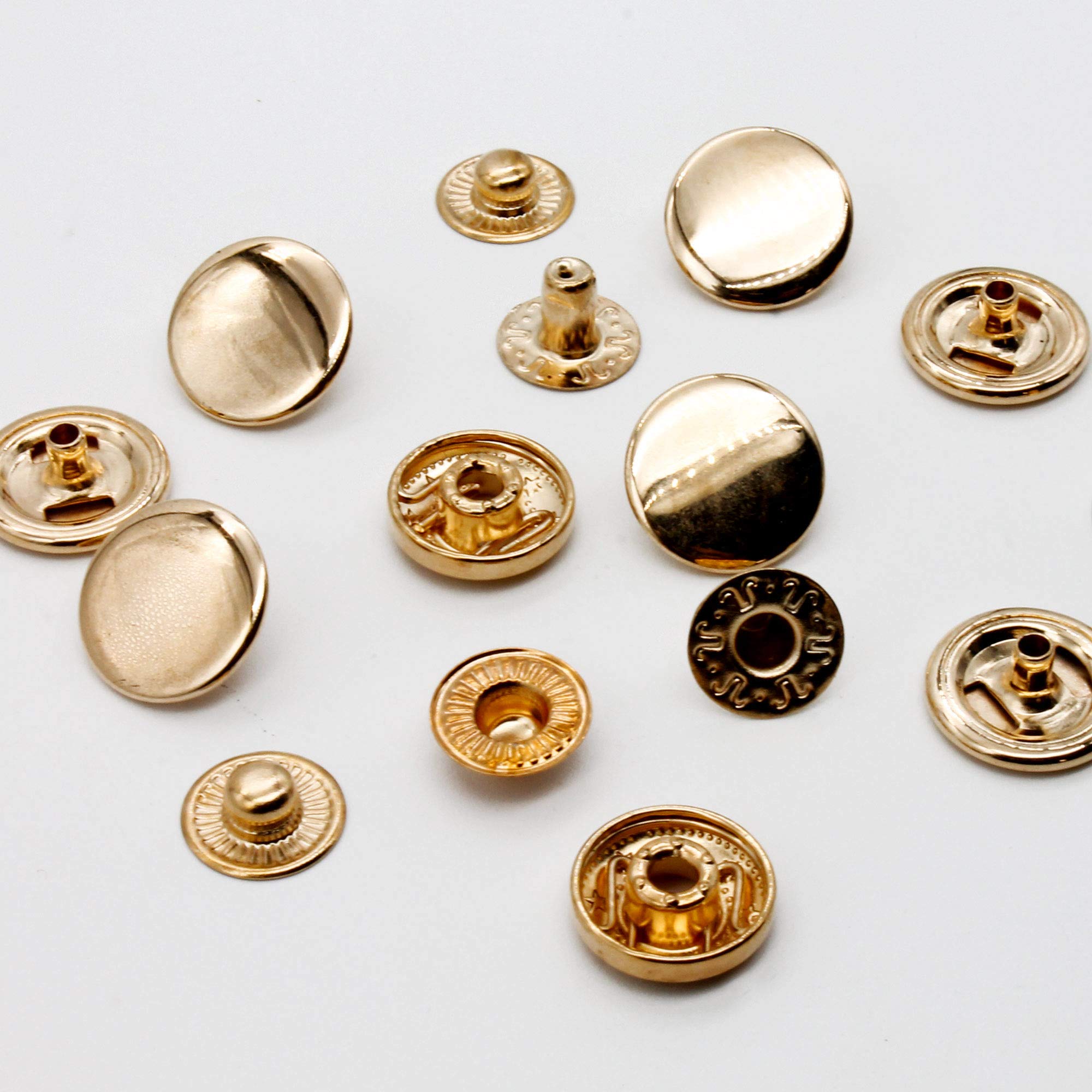 12 Sets Heavy Duty Leather Snap Fasteners Kit, 15mm Metal Snap Buttons Kit Press Studs with 4 Install Tools, Leather Rivets and Snaps for Clothing, Leather, Jeans, Jackets, Bracelets, Bags (Gold)