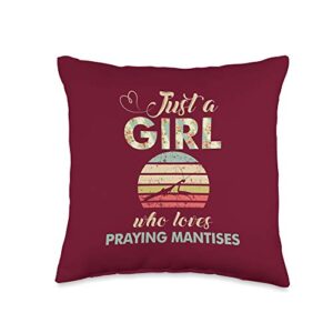 check out my other praying mantis t-shirts just a girl who loves praying mantises throw pillow, 16x16, multicolor
