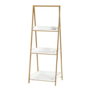 creative co-op three tier a-frame open standing shelf, white and gold