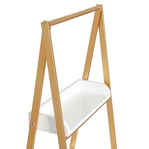 Creative Co-Op Three Tier A-Frame Open Standing Shelf, White and Gold