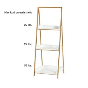 Creative Co-Op Three Tier A-Frame Open Standing Shelf, White and Gold