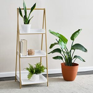 Creative Co-Op Three Tier A-Frame Open Standing Shelf, White and Gold