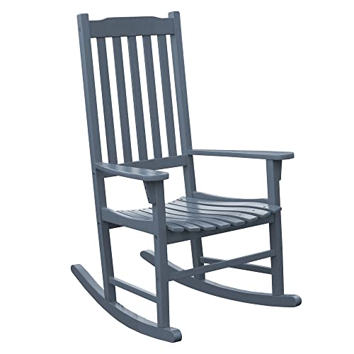 Merry Garden Northbeam Outdoor Solid Acacia Hardwood Slatted Back Rocking Chair for Deck, Porch, & Patio Seating with 250 Pound Capacity, Grey