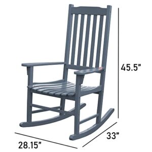 Merry Garden Northbeam Outdoor Solid Acacia Hardwood Slatted Back Rocking Chair for Deck, Porch, & Patio Seating with 250 Pound Capacity, Grey