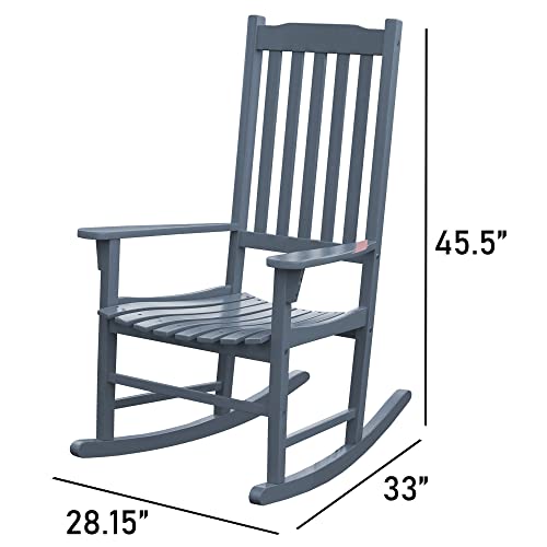 Merry Garden Northbeam Outdoor Solid Acacia Hardwood Slatted Back Rocking Chair for Deck, Porch, & Patio Seating with 250 Pound Capacity, Grey