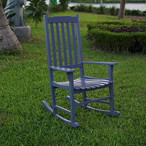 Merry Garden Northbeam Outdoor Solid Acacia Hardwood Slatted Back Rocking Chair for Deck, Porch, & Patio Seating with 250 Pound Capacity, Grey