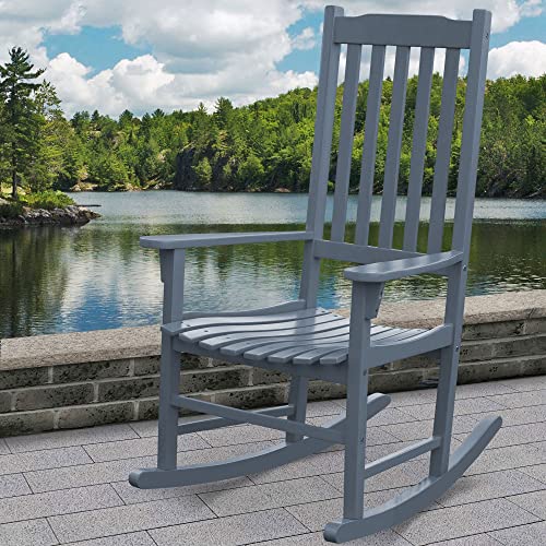 Merry Garden Northbeam Outdoor Solid Acacia Hardwood Slatted Back Rocking Chair for Deck, Porch, & Patio Seating with 250 Pound Capacity, Grey